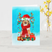 雪の中のラフ・コリーとクリスマスプレゼント カード (黄色い花)