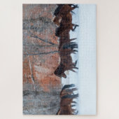 雪の中のランニング馬の群れ ジグソーパズル (縦)