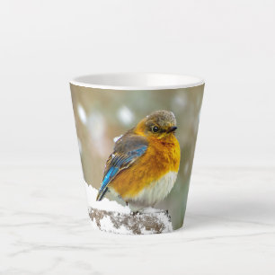 雪の中のルリツグミ - オリジナル写真 カフェラテマグ