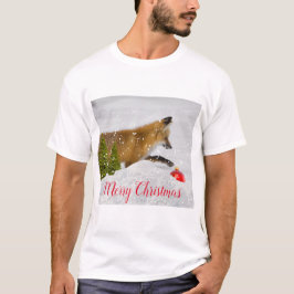 雪の中のレッドフォックスハンティングクリスマスオーナメント Tシャツ