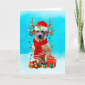 雪の中のローデシアン・リッジバックとクリスマスプレゼント カード (正面)