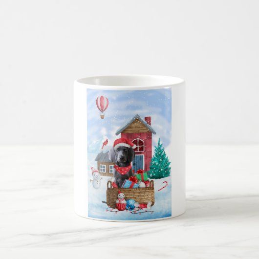 雪の中のワイマラナー犬 クリスマスの犬小屋 コーヒーマグカップ (中央)