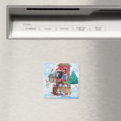 雪の中のワイマラナー犬 クリスマスの犬小屋 マグネット (インサイチュ (食洗機))