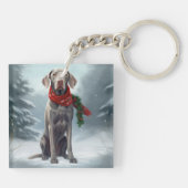 雪の中のワイマラナー犬 クリスマス キーホルダー (裏面)