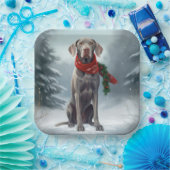雪の中のワイマラナー犬 クリスマス ペーパープレート (パーティー)