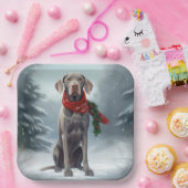 雪の中のワイマラナー犬 クリスマス ペーパープレート (パーティー)