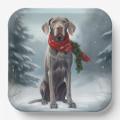 雪の中のワイマラナー犬 クリスマス ペーパープレート (正面)
