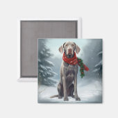 雪の中のワイマラナー犬 クリスマス マグネット (正面/裏面)