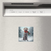 雪の中のワイマラナー犬 クリスマス マグネット (インサイチュ (食洗機))