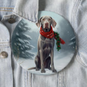 雪の中のワイマラナー犬 クリスマス 缶バッジ (インサイチュ)