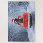 雪の中のワイマラードッグにクリスマストラックに座って ジグソーパズル (縦)