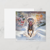 雪の中のヴァイマラナー犬 メリークリスマス シーズンカード (正面/裏面)