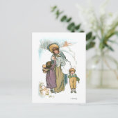 雪の中のヴィンテージと子供 シーズンポストカード (スタンド正面)