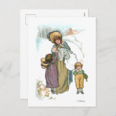 雪の中のヴィンテージと子供 シーズンポストカード (正面/裏面)