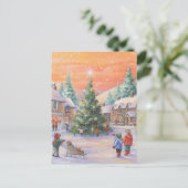 雪の中のヴィンテージのクリスマスの子供 シーズンポストカード (スタンド正面)