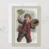 雪の中のヴィンテージの男の子と聖降誕祭お目出度い シーズンカード (正面)
