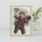 雪の中のヴィンテージの男の子と聖降誕祭お目出度い シーズンカード (スタンド正面)