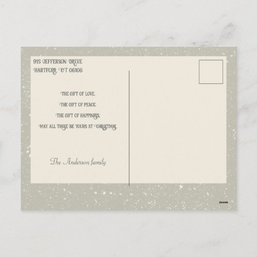 雪の中のヴィンテージの男の子と聖降誕祭お目出度い シーズンポストカード (裏面)