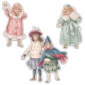 雪の中のヴィンテージクリスマスの子ども シール (正面)