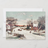 雪の中のヴィンテージクリスマスイブカスタム教会 シーズンカード (正面)