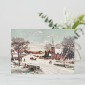 雪の中のヴィンテージクリスマスイブカスタム教会 シーズンカード (スタンド正面)