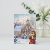 雪の中のヴィンテージクリスマスガール シーズンポストカード (スタンド正面)