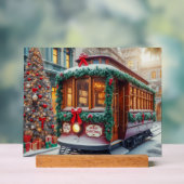 雪の中のヴィンテージクリスマスストリートカー アクリルサイン (ニュートラル)