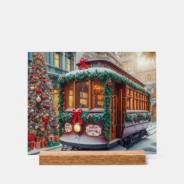 雪の中のヴィンテージクリスマスストリートカー アクリルサイン