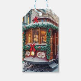 雪の中のヴィンテージクリスマスストリートカー ギフトタグ