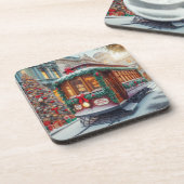 雪の中のヴィンテージクリスマスストリートカー コースター (左側)