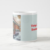 雪の中のヴィンテージクリスマスストリートカー ジャンボコーヒーマグカップ (正面)