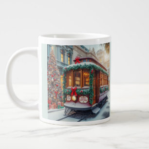 雪の中のヴィンテージクリスマスストリートカー ジャンボコーヒーマグカップ