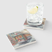 雪の中のヴィンテージクリスマスストリートカー ストーンコースター (横)