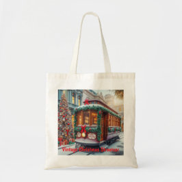 雪の中のヴィンテージクリスマスストリートカー トートバッグ