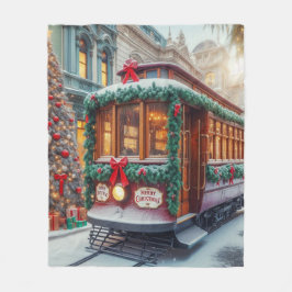 雪の中のヴィンテージクリスマスストリートカー フリースブランケット