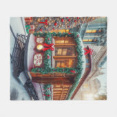 雪の中のヴィンテージクリスマスストリートカー フリースブランケット (正面(横))