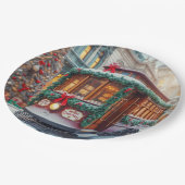 雪の中のヴィンテージクリスマスストリートカー ペーパープレート (アングル)