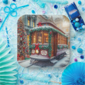 雪の中のヴィンテージクリスマスストリートカー ペーパープレート (パーティー)