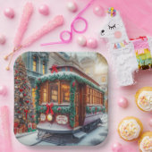 雪の中のヴィンテージクリスマスストリートカー ペーパープレート (パーティー)