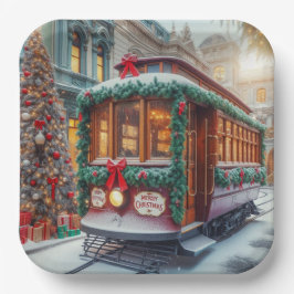 雪の中のヴィンテージクリスマスストリートカー ペーパープレート
