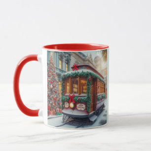 雪の中のヴィンテージクリスマスストリートカー マグカップ