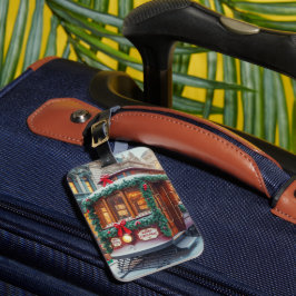 雪の中のヴィンテージクリスマスストリートカー ラゲッジタグ