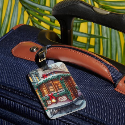 雪の中のヴィンテージクリスマスストリートカー ラゲッジタグ (正面インサイチュ1)