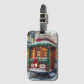 雪の中のヴィンテージクリスマスストリートカー ラゲッジタグ (正面縦)