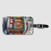雪の中のヴィンテージクリスマスストリートカー ラゲッジタグ (正面横)