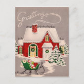 雪の中のヴィンテージクリスマスハウス シーズンポストカード (正面)