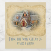 雪の中のヴィンテージクリスマスハウス ワインラベル (シングルラベル)