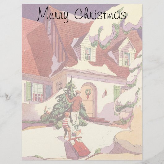 雪の中のヴィンテージクリスマスファミリーハウス (正面)