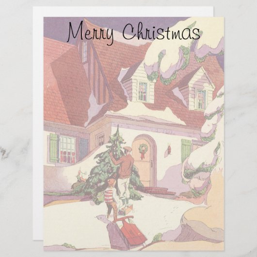 雪の中のヴィンテージクリスマスファミリーハウス (正面/裏面)