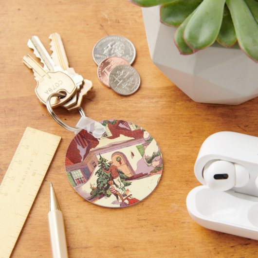 雪の中のヴィンテージクリスマスファミリーハウス キーホルダー (デスク)